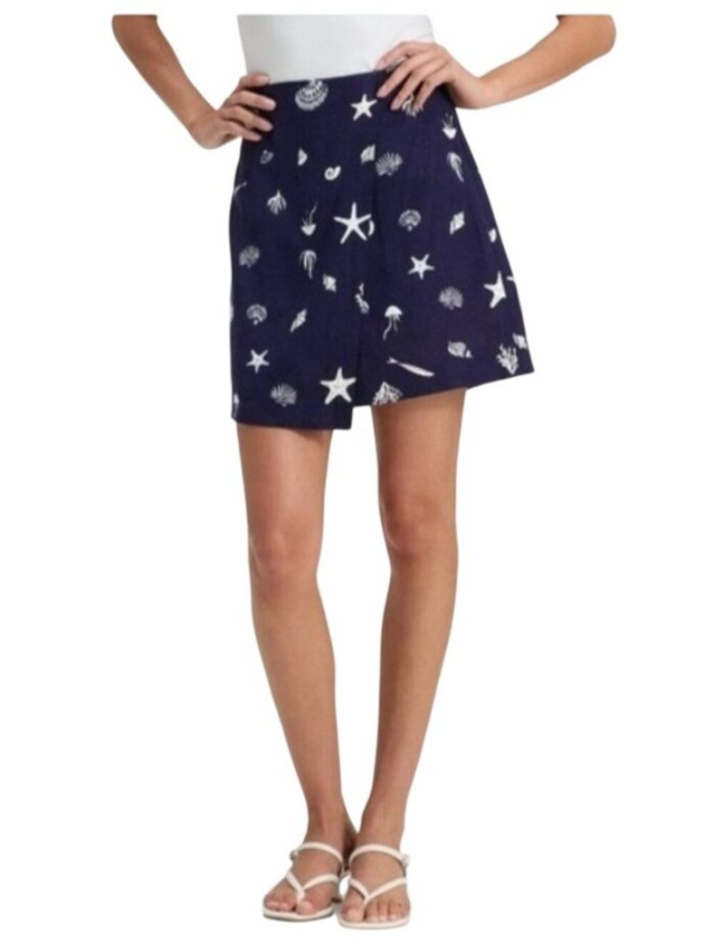 A New Day Navy Blue Skort With White Seashell Print Size 6 Side Zipper Closure S